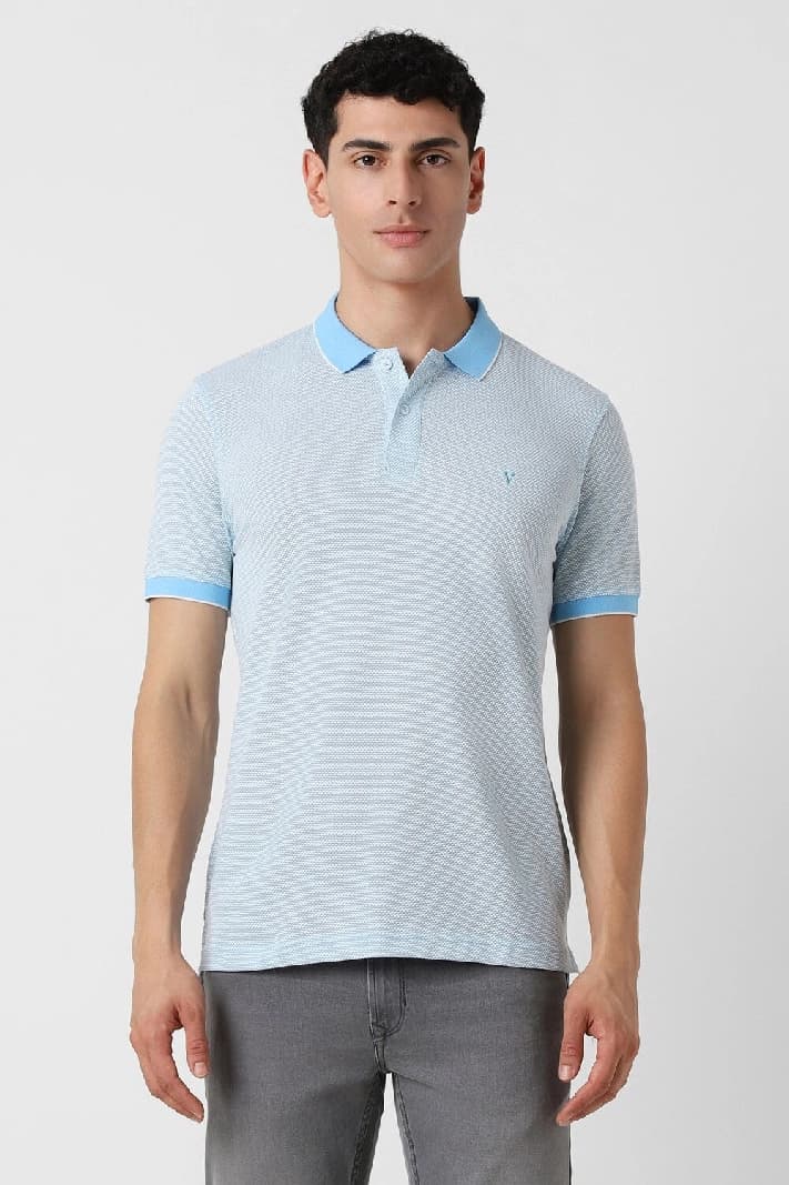 Men's Blue Casual Solid Regular Fit Polo Tshirt