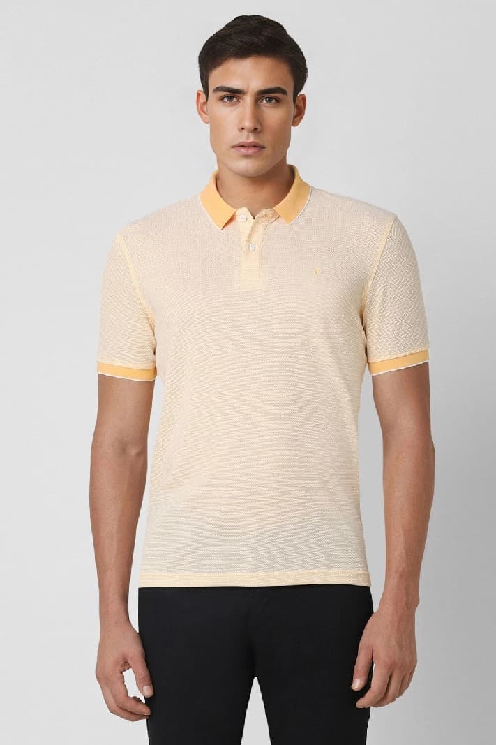 Men's Orange Casual Solid Regular Fit Polo Tshirt