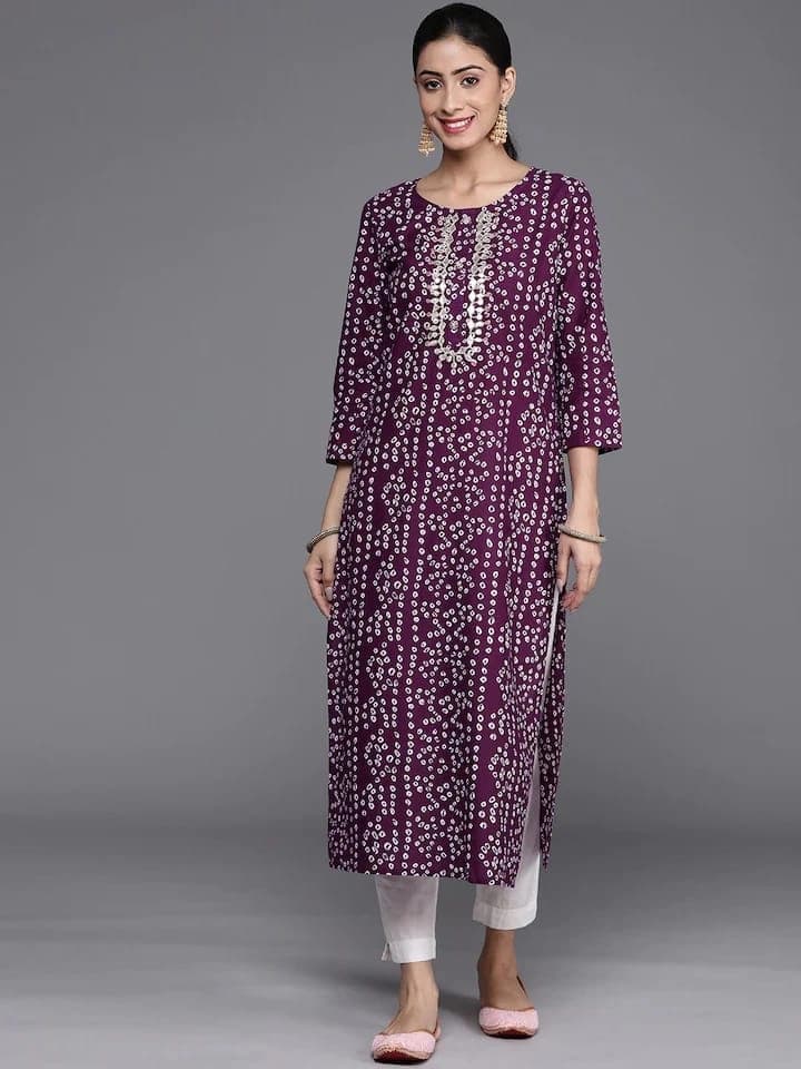Women's Purple Festive Printed Regular Fit Kurta
