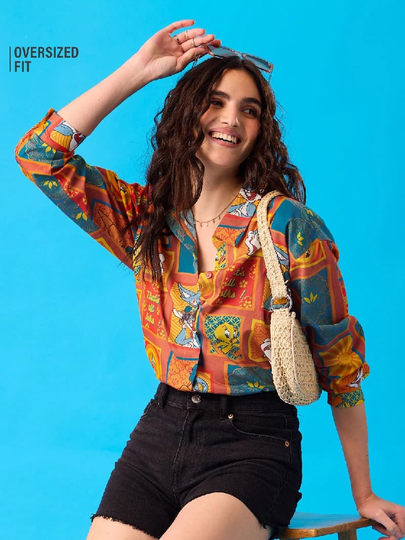 Women's Multicolor Casual Printed Oversized Fit Shirt