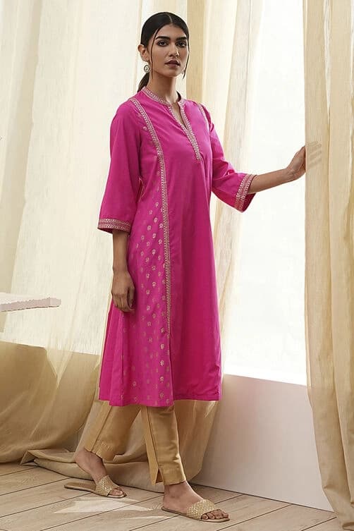Women's Pink Festive Printed Regular Fit Kurta