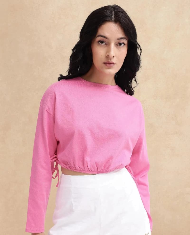 Women's Pink Casual Solid Regular Fit Top