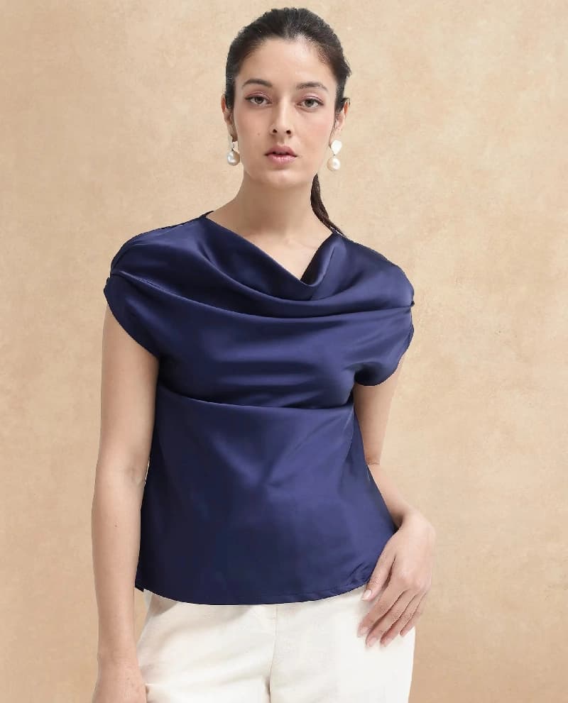 Women's Navy Casual Solid Regular Fit Top