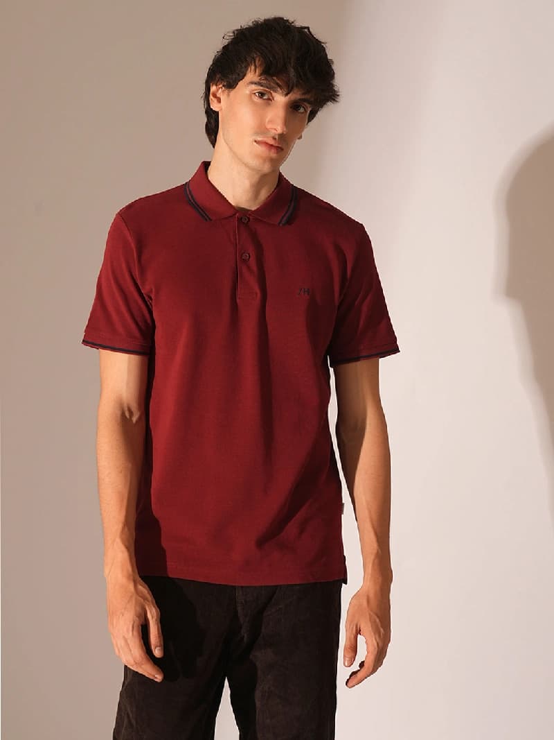 Men's Red Casual Slim Fit Solid Half Sleeves Polo Tshirt