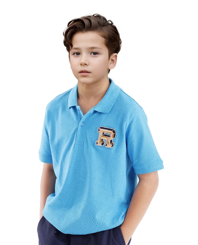 Boys Blue Casual Regular Fit Solid Half Sleeves Polo Tshirt
