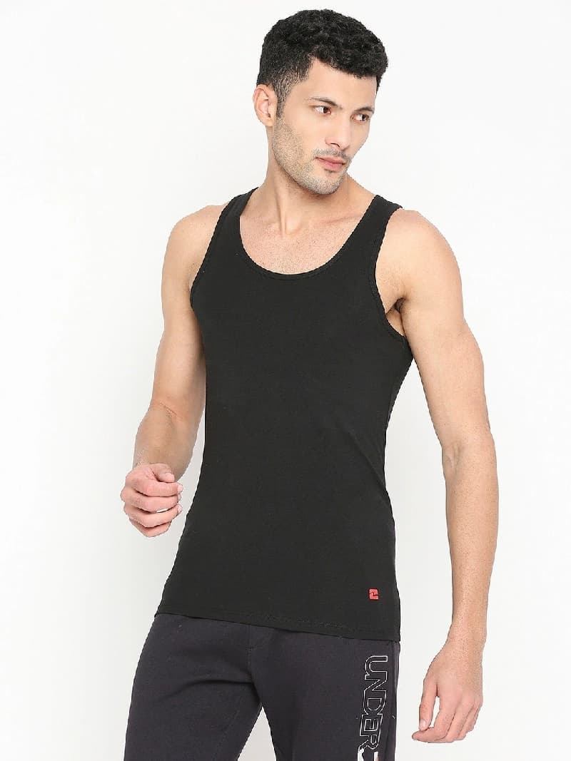 Men's Black Solid Round Neck Vest