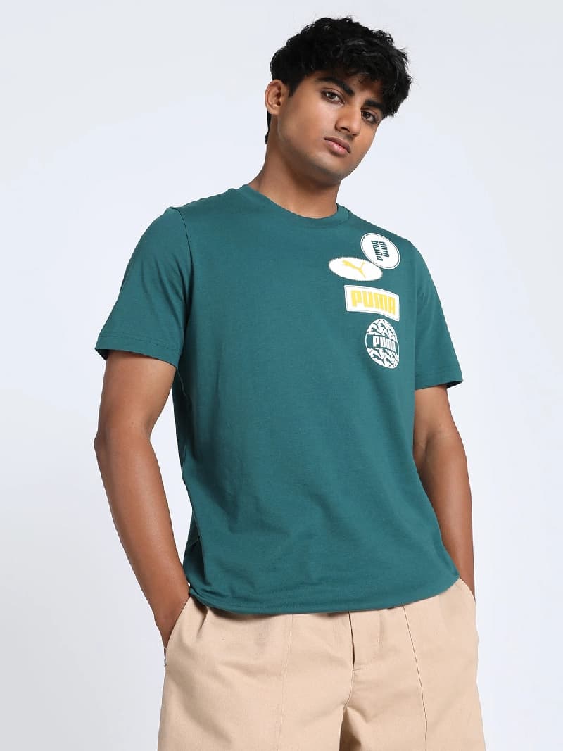 Men's Green Casual Regular Fit Tshirt