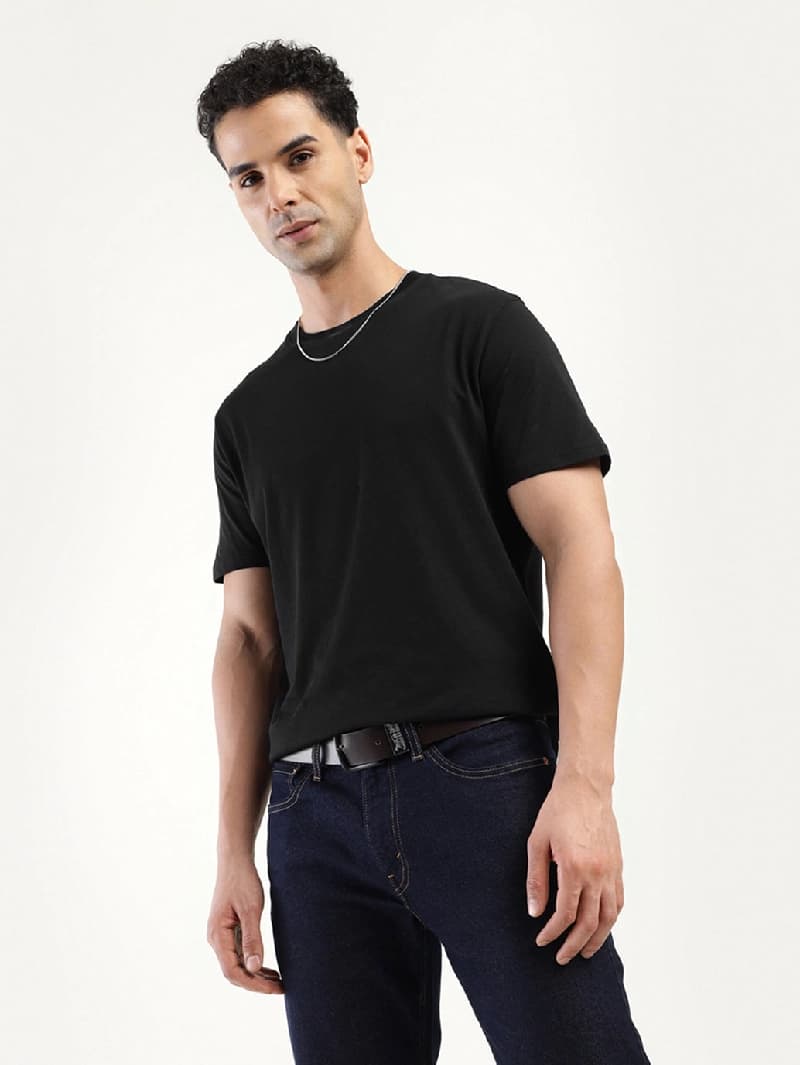 Men's Black Casual Solid Regular Fit Tshirt