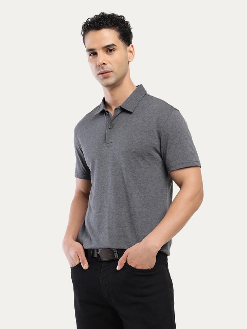 Men's Grey Casual Solid Regular Fit Polo Tshirt