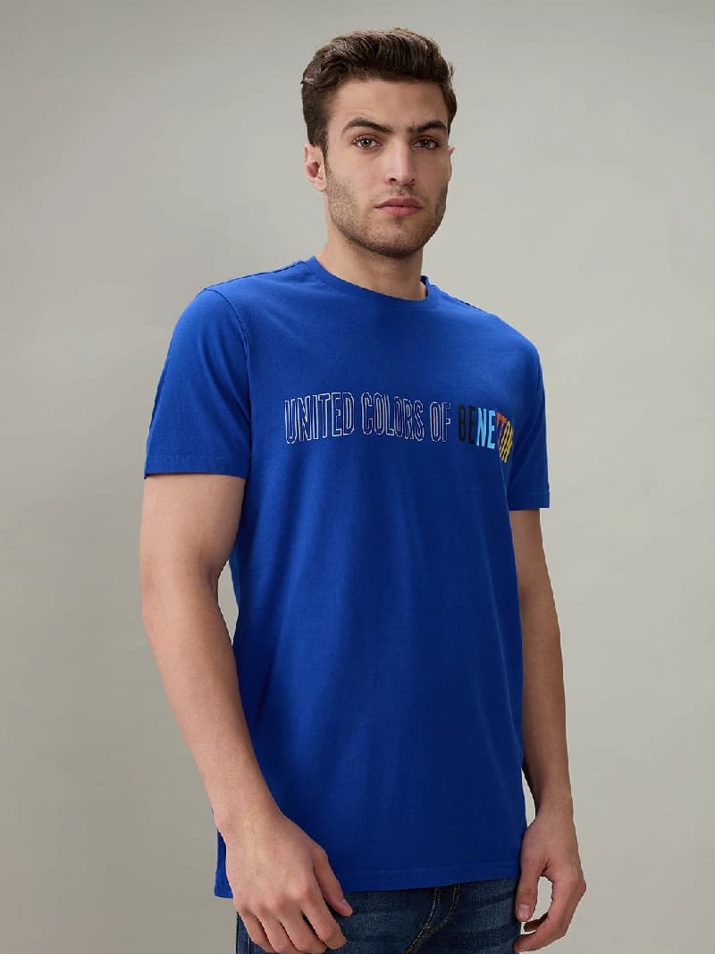 Men's Blue Casual Printed Regular Fit Tshirt