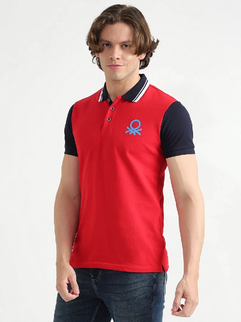 Men's Red Casual Solid Regular Fit Polo Tshirt