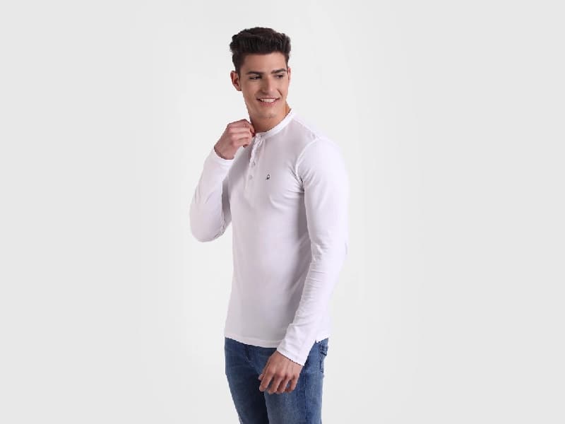 Men's White Casual Solid Slim Fit Tshirt