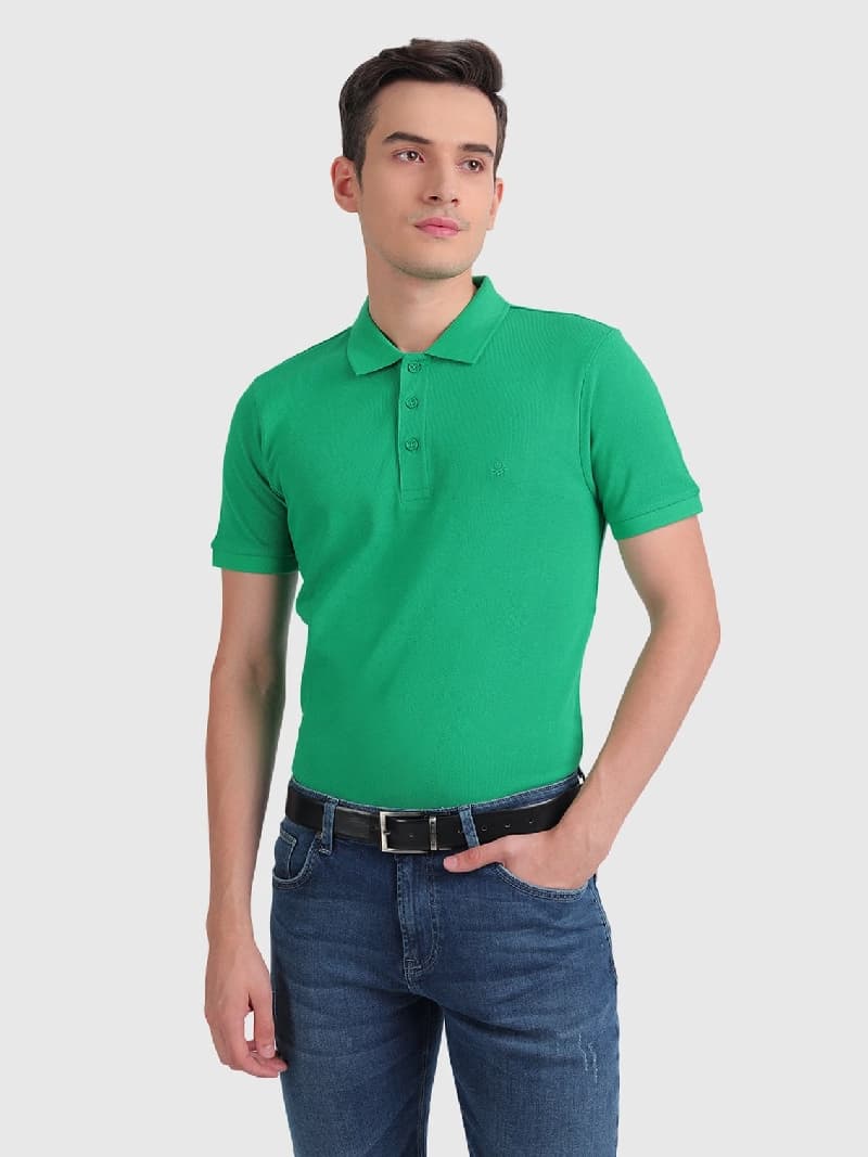 Men's Green Casual Solid Slim Fit Polo Tshirt