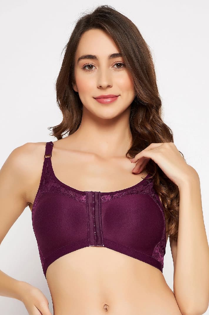 Women's Purple Self Design Cotton Bra