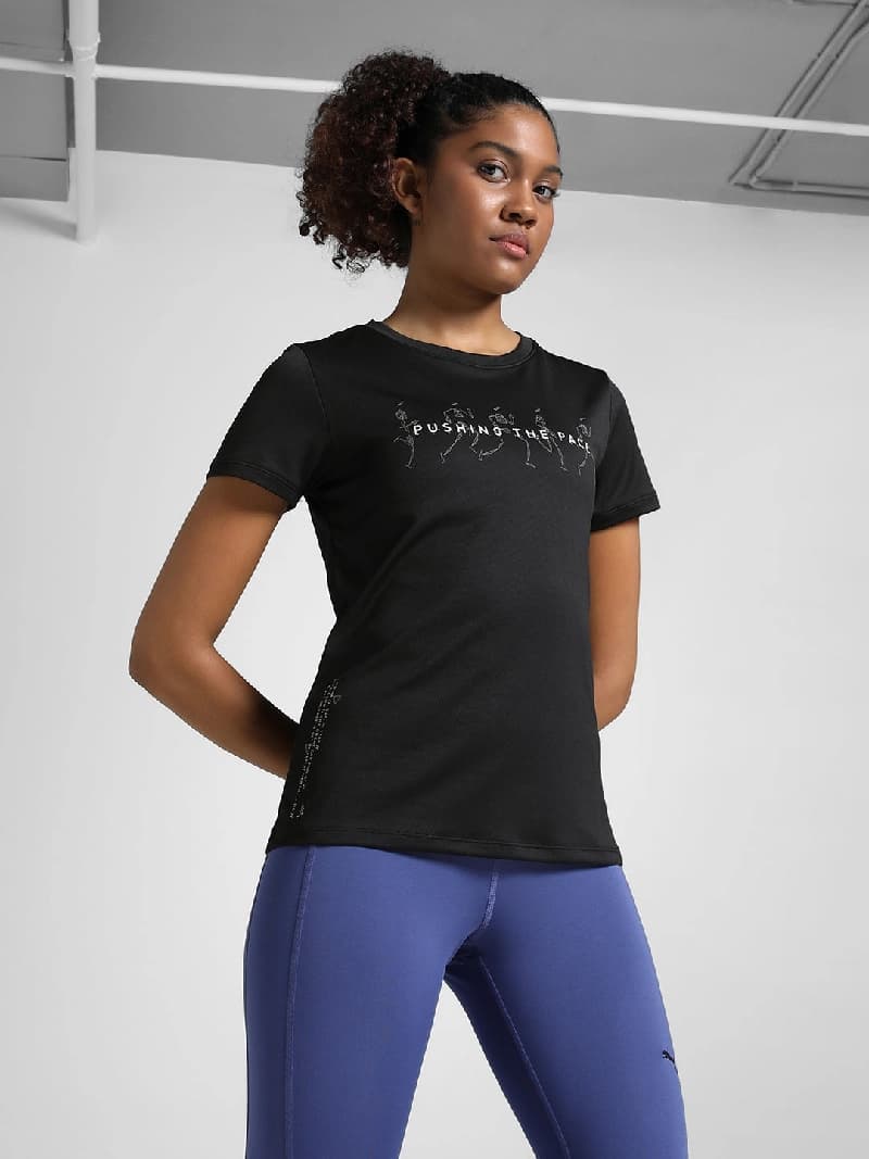 Women's Black Sports Regular Fit Tshirt