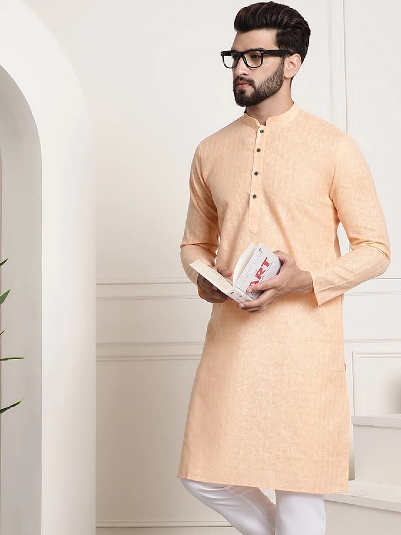 Men's Orange Casual Solid Kurta