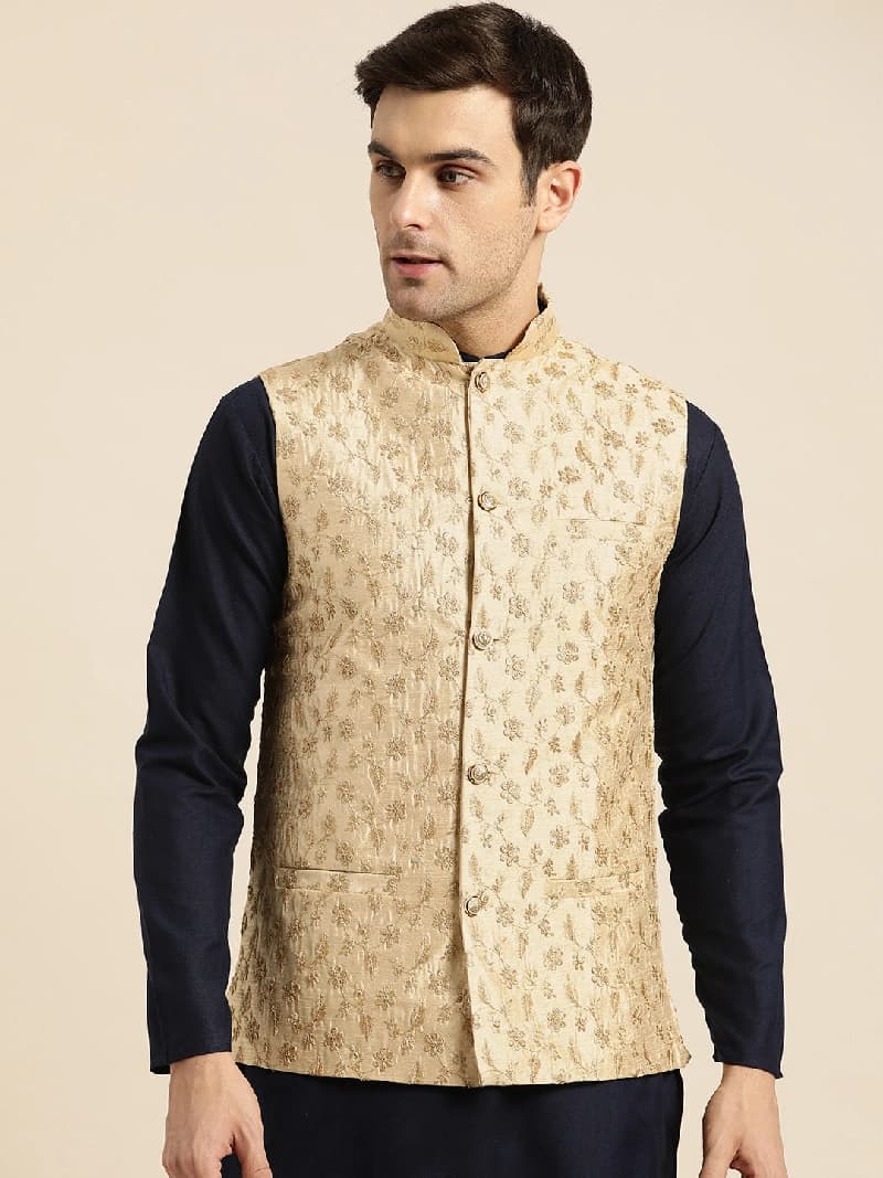 Men's Beige Casual Nehru Jacket