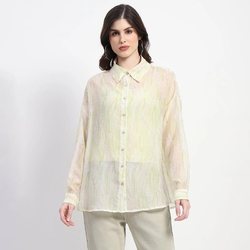 Women's Yellow Casual Printed Regular Fit Shirt