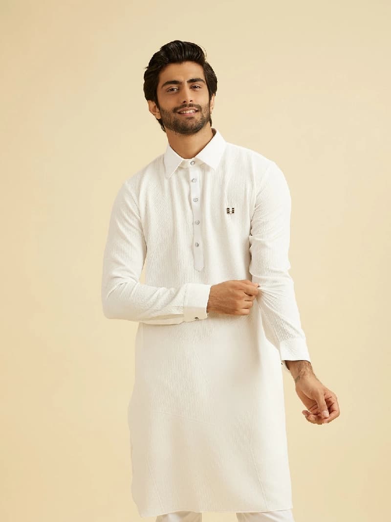 Men's White Festive Solid Regular Fit Kurta