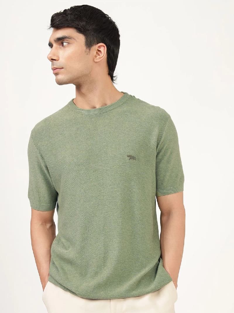 Men's Green Casual Solid Regular Fit Tshirt