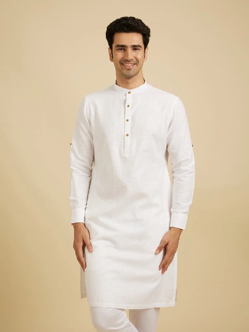 Men's White Festive Solid Regular Fit Kurta