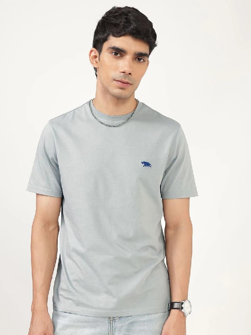 Men's Grey Casual Solid Regular Fit Tshirt