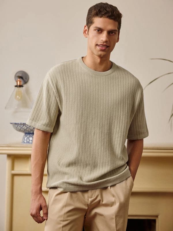 Men's Green Casual Solid Regular Fit Tshirt