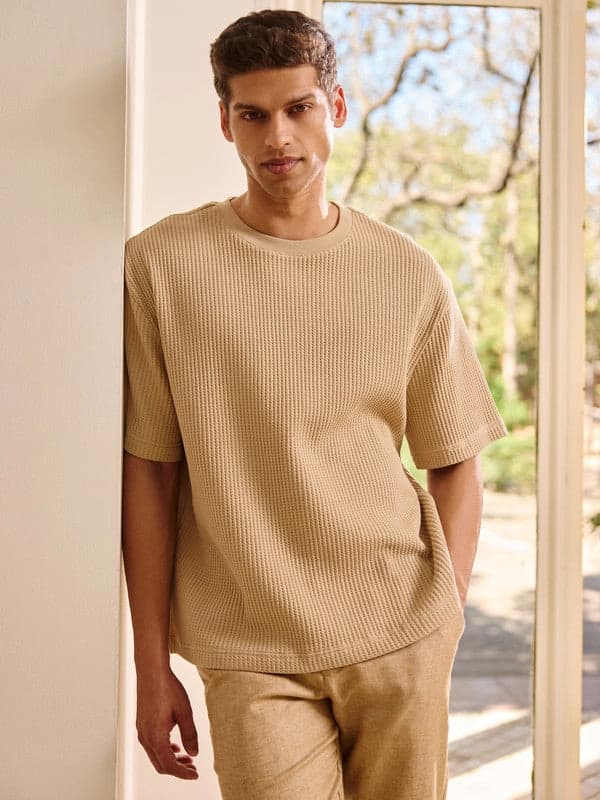 Men's Brown Casual Solid Regular Fit Tshirt