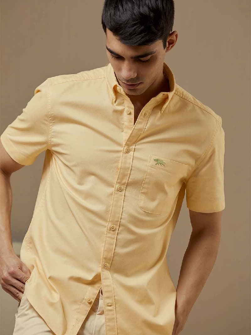 Men's Yellow Casual Solid Regular Fit Shirt