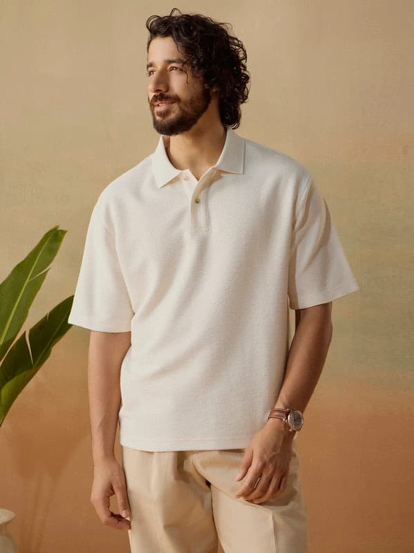 Men's White Casual Solid Regular Fit Polo Tshirt