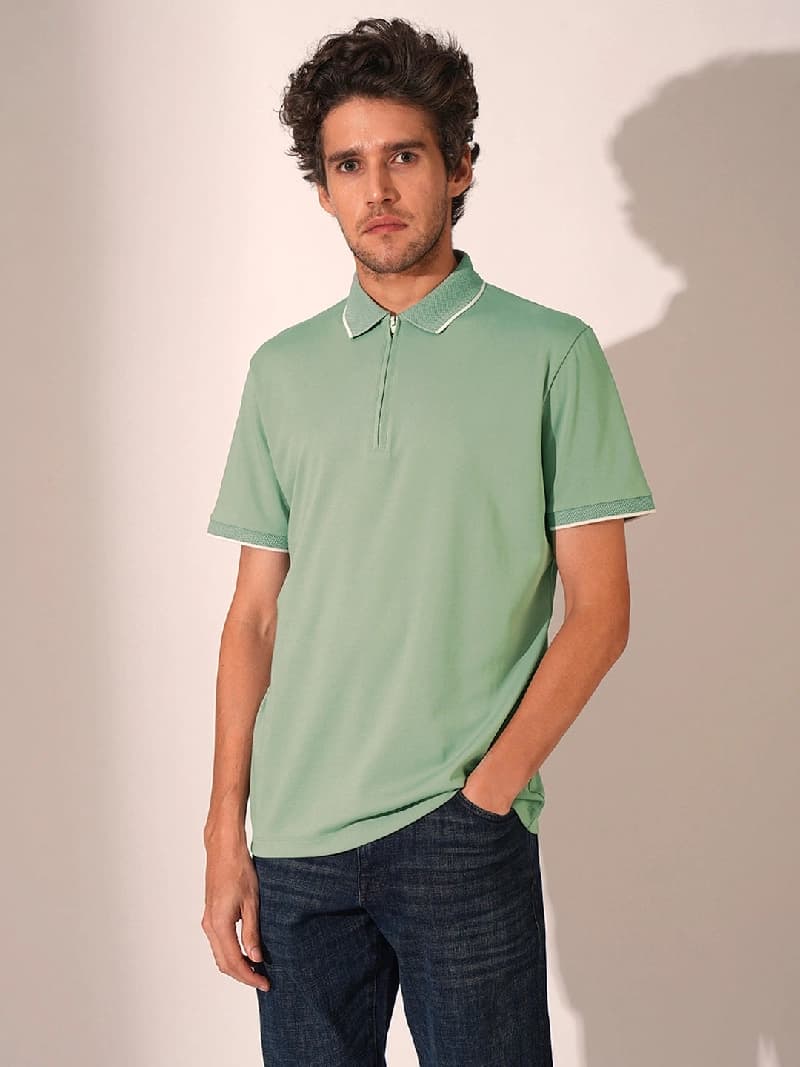 Men's Green Casual Regular Fit Solid Short Sleeve Polo Tshirt
