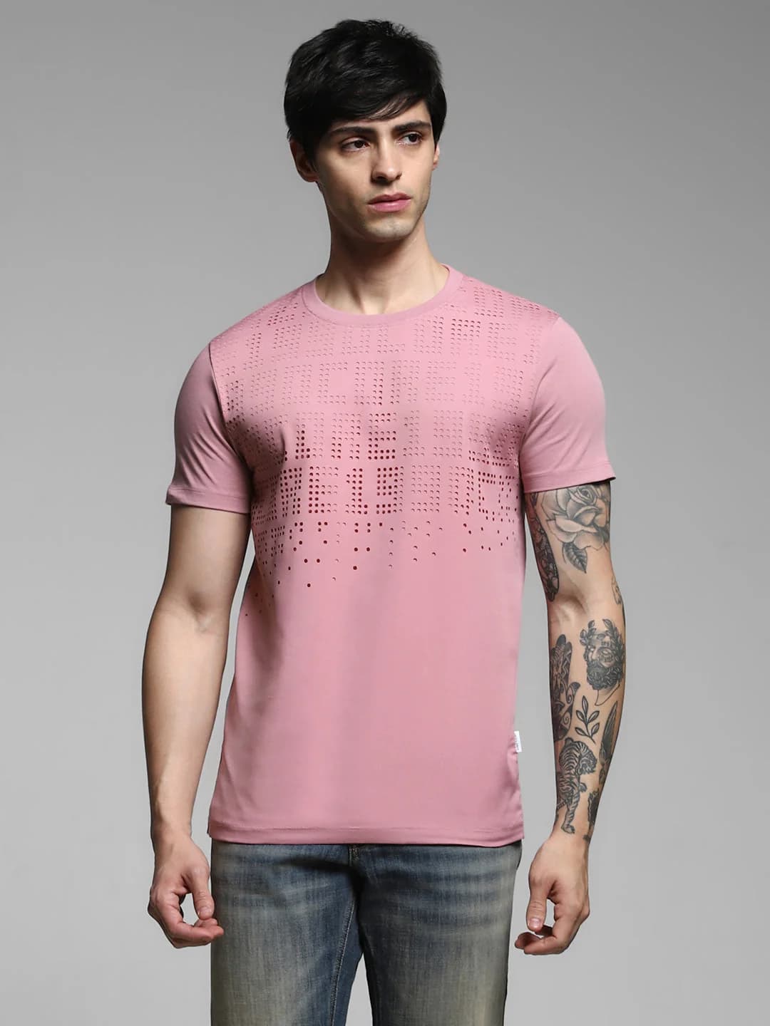 Men's Purple Casual Slim Fit Solid Tshirt