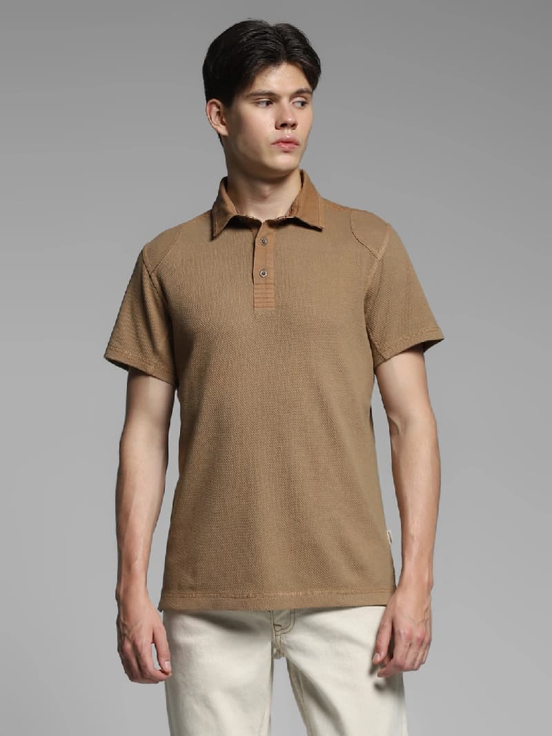 Men's Brown Casual Oversized Fit Solid Half Sleeves Polo Tshirt