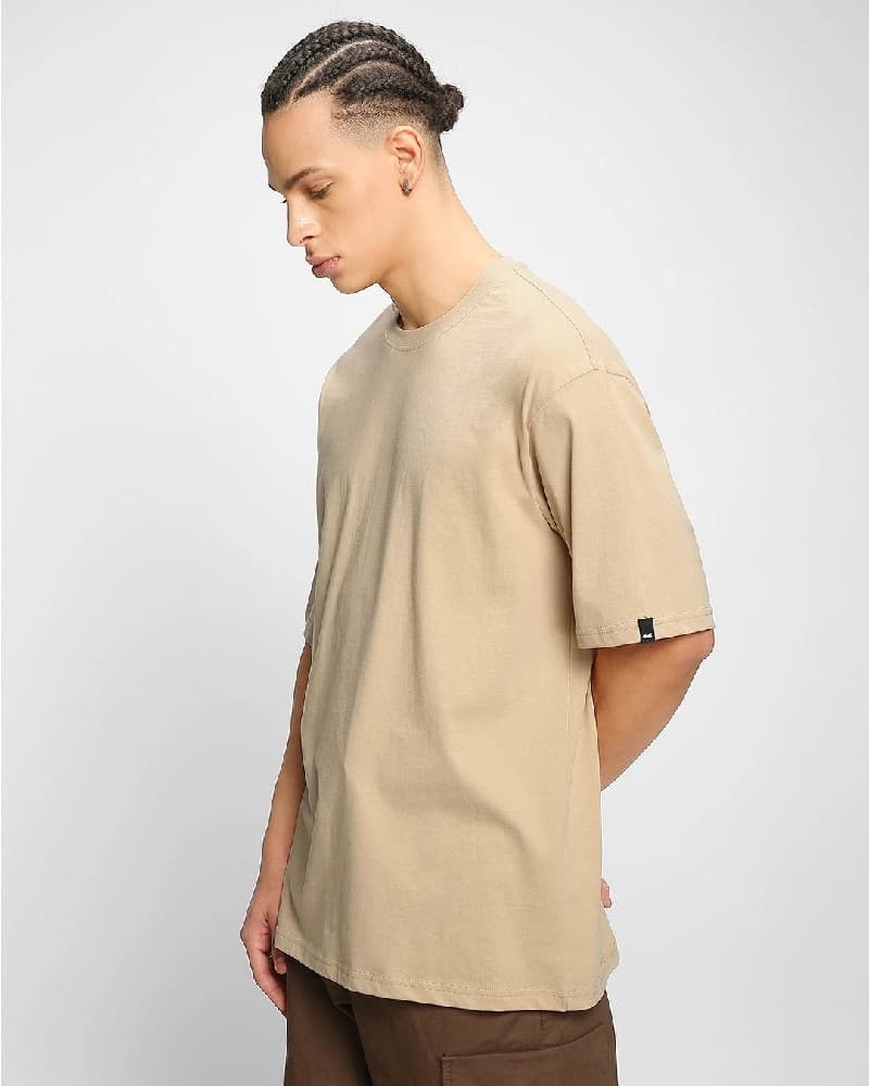 Men's Brown Casual Solid Oversized Fit Tshirt