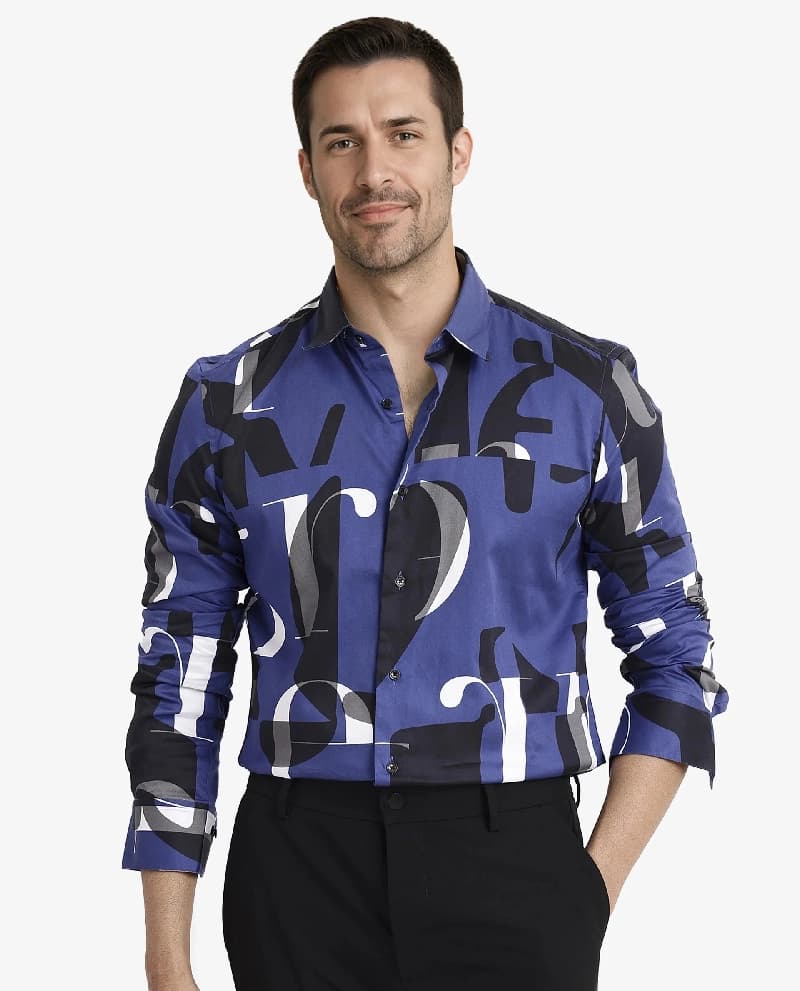 Men's Blue Casual Printed Regular Fit Shirt