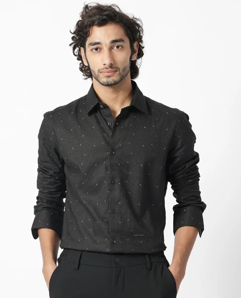 Men's Black Casual Printed Regular Fit Shirt