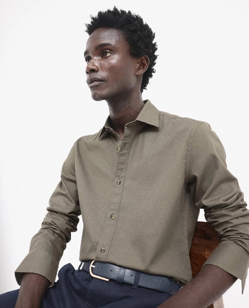 Men's Green Formal Solid Regular Fit Shirt