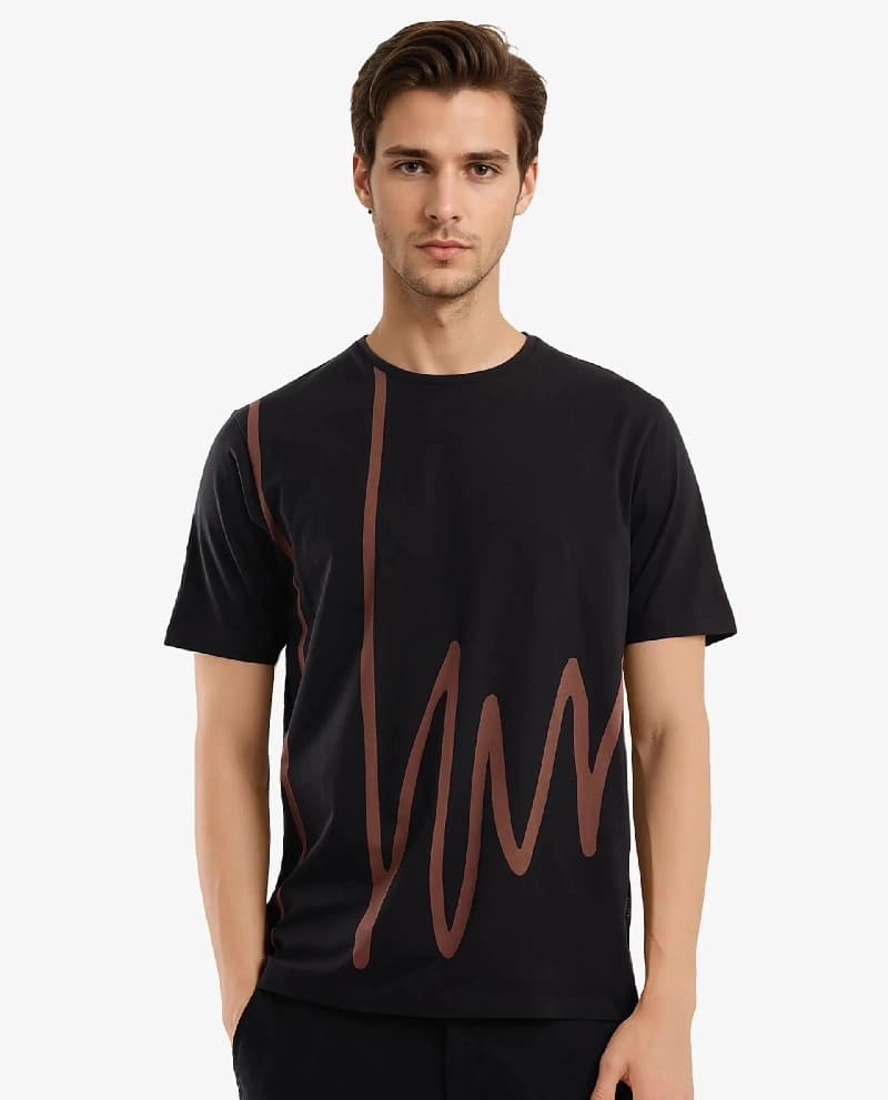 Men's Black Casual Printed Regular Fit Tshirt