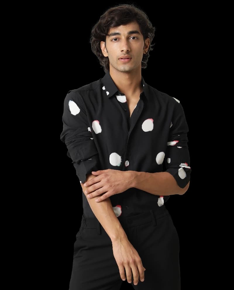Men's Black Casual Printed Regular Fit Shirt
