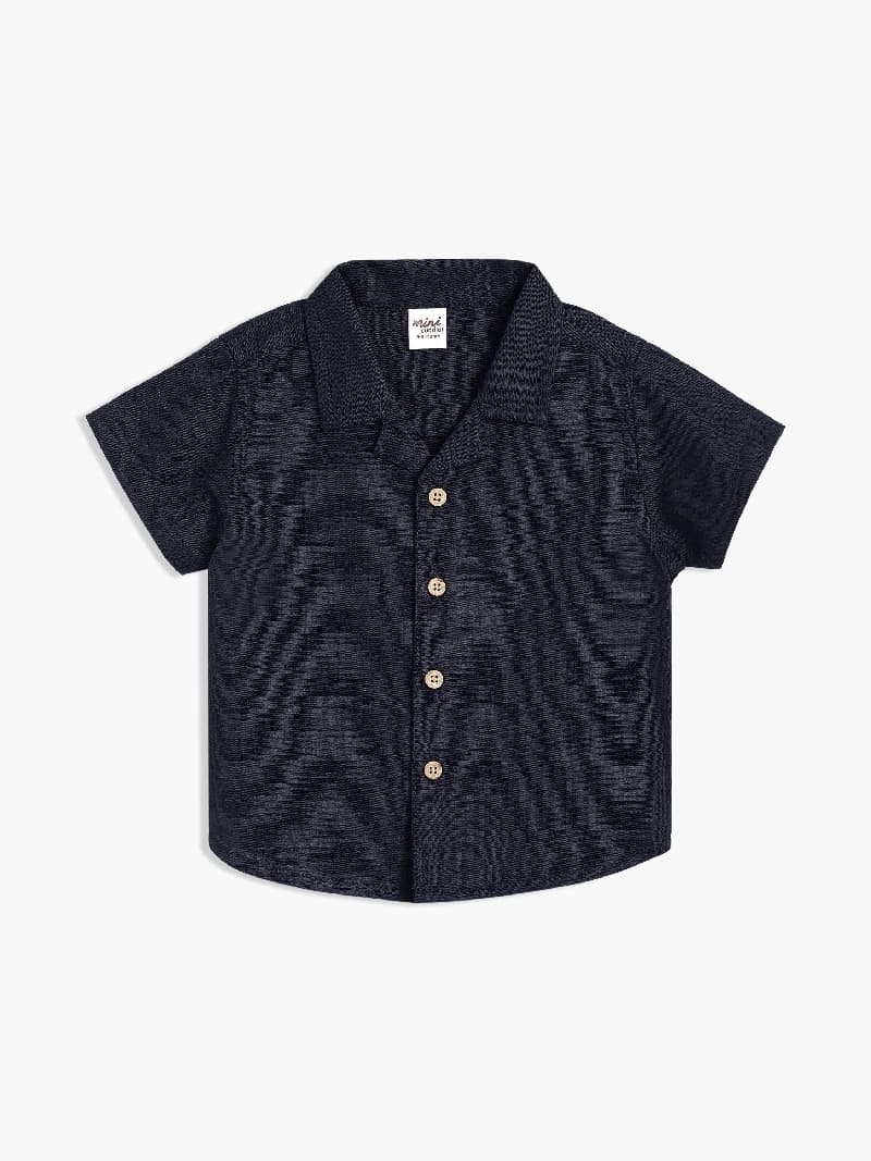 Boys Black Cotton Half Sleeve Shirt