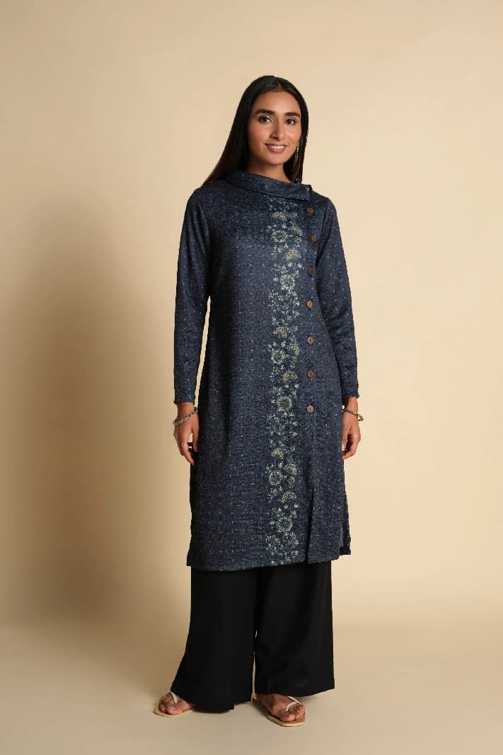 Women's Blue Casual Regular Fit Kurta