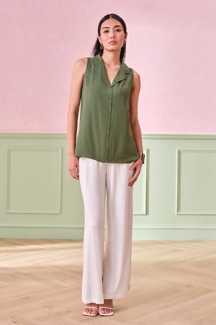 Women's Green Formal Solid Regular Fit Top