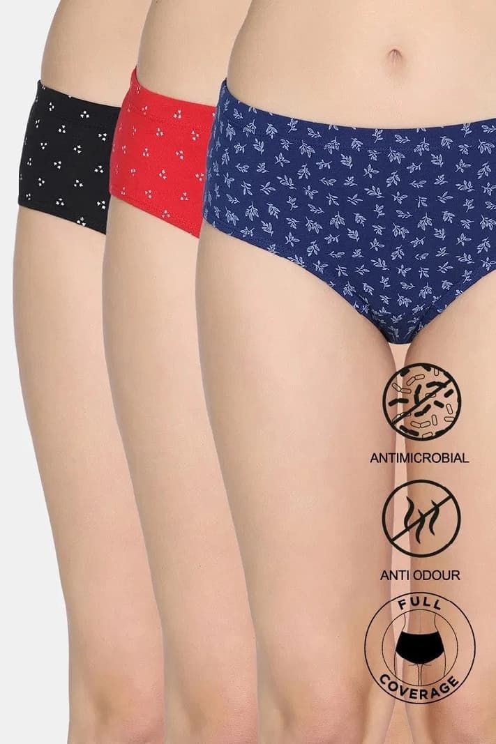 Women's Multicolor Mid Rise Full Coverage Hipster Panty - Pack of 3