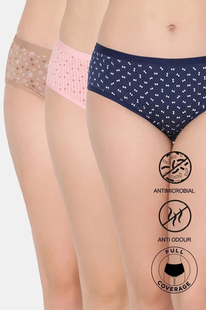 Women's Multicolor Mid Rise Full Coverage Hipster Panty - Set of 3