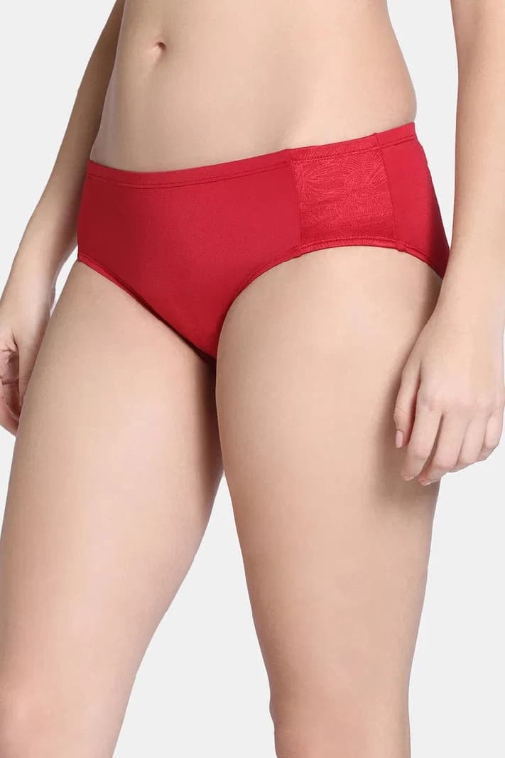 Women's Red Shimmering Secrets Low Rise Full Coverage Hipster Panty