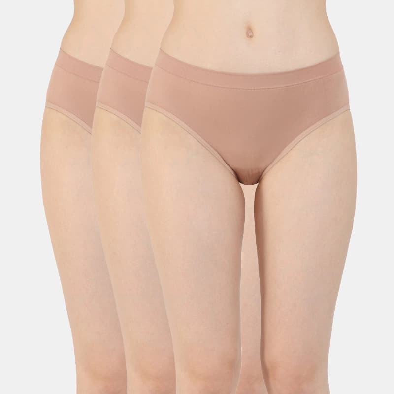 Women's Skin Medium Rise Full Coverage No Visible Panty Line Hipster - Set of 3