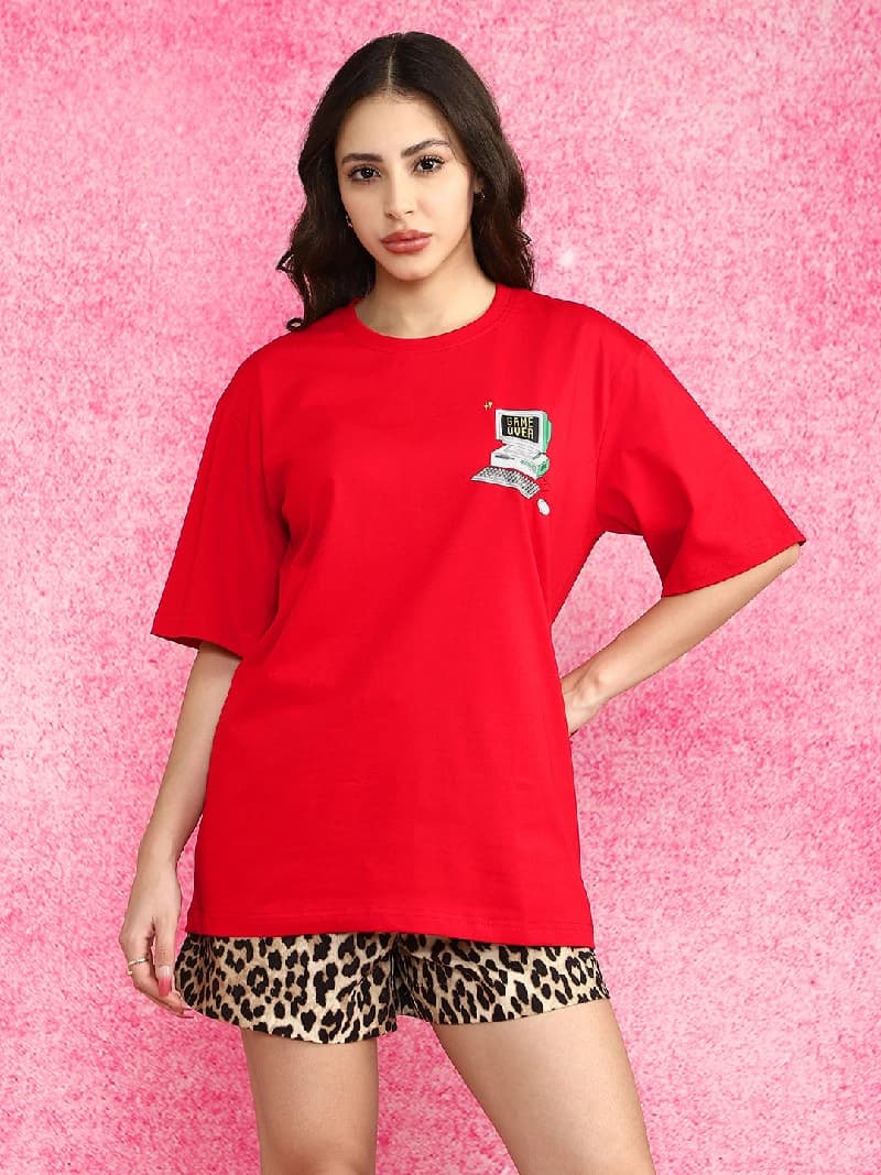 Women's Oversized Fit Drop Shoulder Cotton Graphic Tshirt