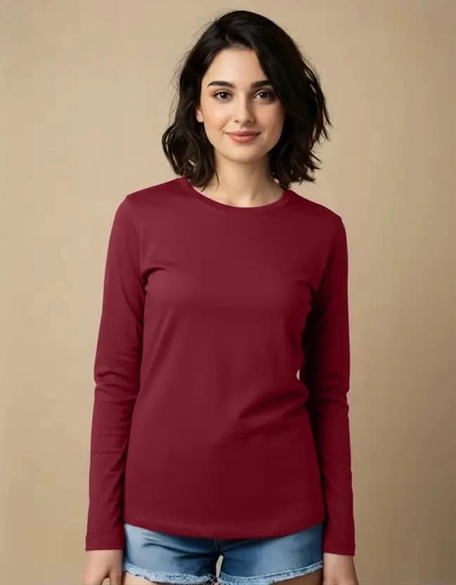 Women's Red Casual Solid Regular Fit Tshirt