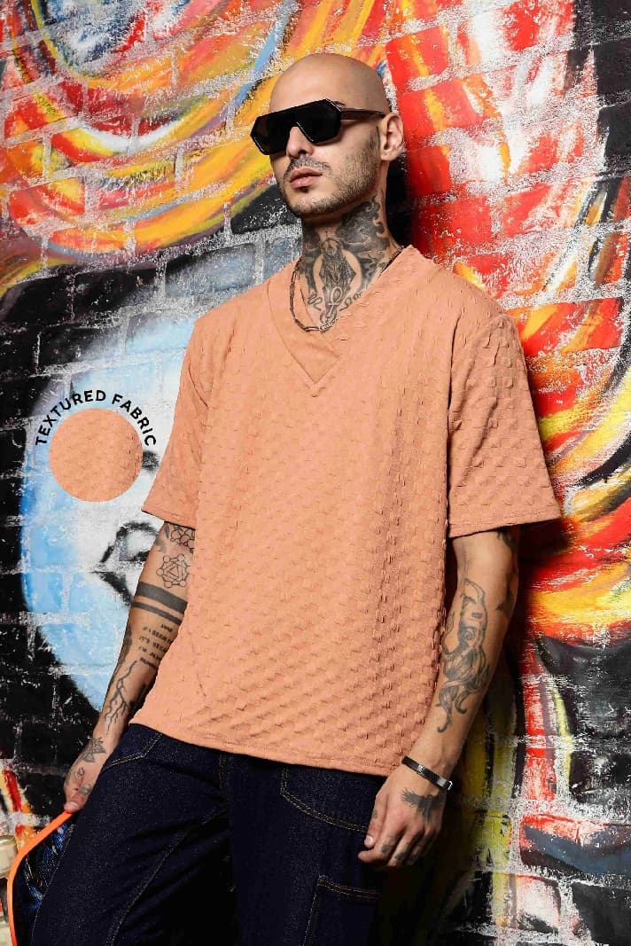 Unisex Brown Casual Solid Oversized Fit Tshirt