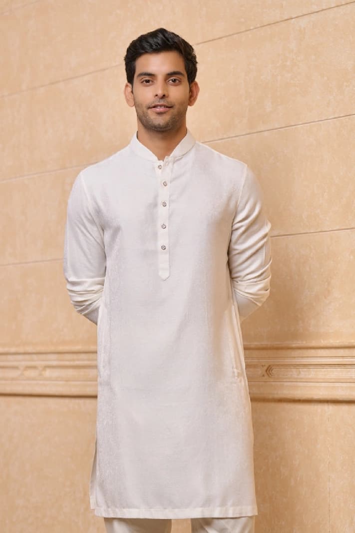 Men's White Casual Solid Regular Fit Kurta